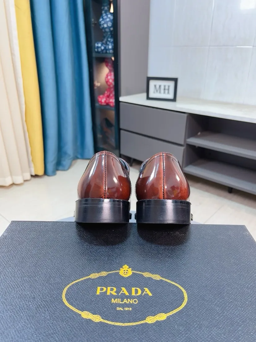 Men's shoes 💰560🌹🌹[Prada leather shoes] Top purchasing agency Original imported Italian custom-made cowhide leather surface, ➕Fully imported water-dyed breathable cowhide lining, original factory special molded sole, super comfortable, size: 38-44